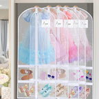14 Pcs Garment Bags for Dance Costumes Clear PVC with Zippers 24 x 50 Inch Suits Bag with Pockets Dance Costume Organizer Carrier for Storage Cover for Adult(Fully Transparent White,Classic)
