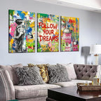 Novatique Banksy Canvas Wall Decor Street Graffiti Wall Art Colorful Cool Painting Graffiti Poster Canvas Print for Bedroom Bathroom,24" x 36" x 3pcs
