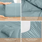 Sasttie Queen Comforter Set, 7-Piece Bed in a Bag, Pintuck Bedding Sets for All Season, Includes Comforter, Flat Sheet, Fitted Sheet, Pillowcases and Pillowshams, Greylish Blue