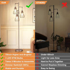 Dimmable Floor Lamps for Living Room, Industrial Tree Standing Tall Lamps with 3 Elegant Cage Shade & 800 Lumens LED Bulbs for Bedroom Office - Brown