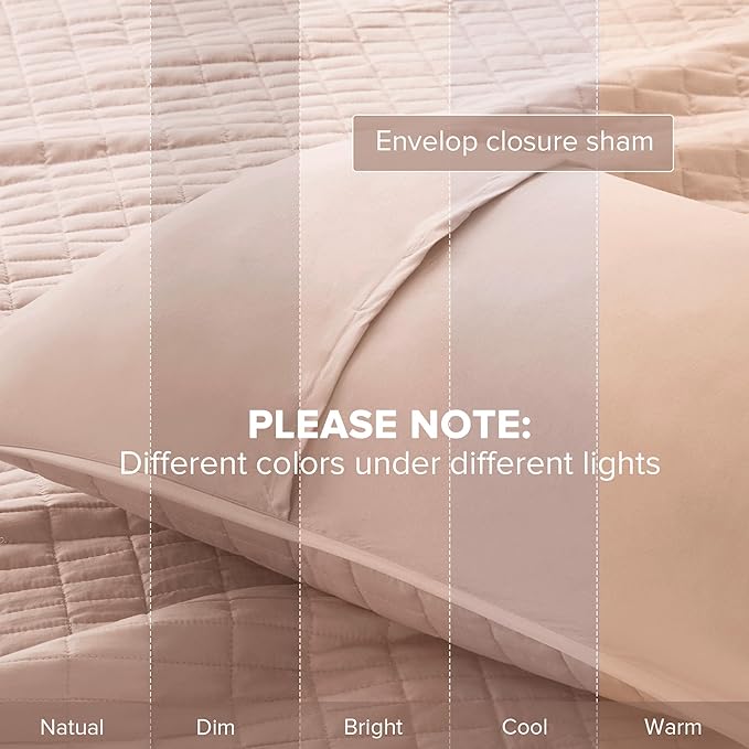 Comfort Spaces Kienna Quilt Set- Double Sided Stitching Design Summer Blanket, Lightweight, Soft, All Season Bedding Layer, Matching Sham, Blush, Coverlet Twin/Twin XL(66"x90") 2 Piece