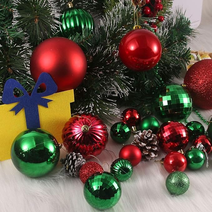 Red & Green 1.6" Small Christmas Balls Christmas Tree Decoration Ornaments Shatterproof Hanging Balls for Birthday Halloween Holiday Wedding Decorations Set of 12pcs