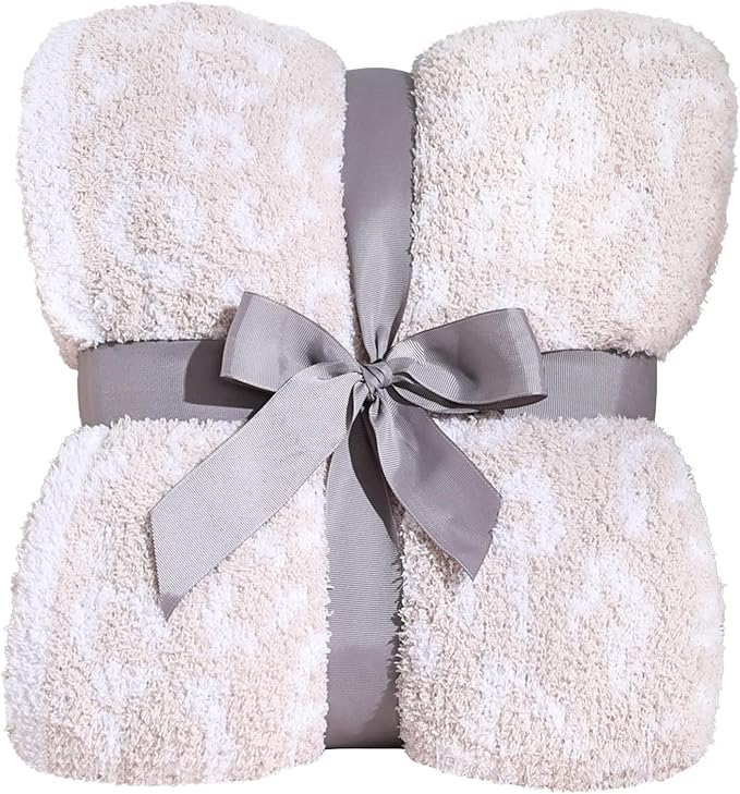 Panku Ultra Soft Leopard Throw Blanket, Plush Cozy Cheetah Blankets for Couch and Sofa Gift Pack, Knit Reversiable Luxury Fluffy Blanket Throw (50x60 Inches, Cream Stone)