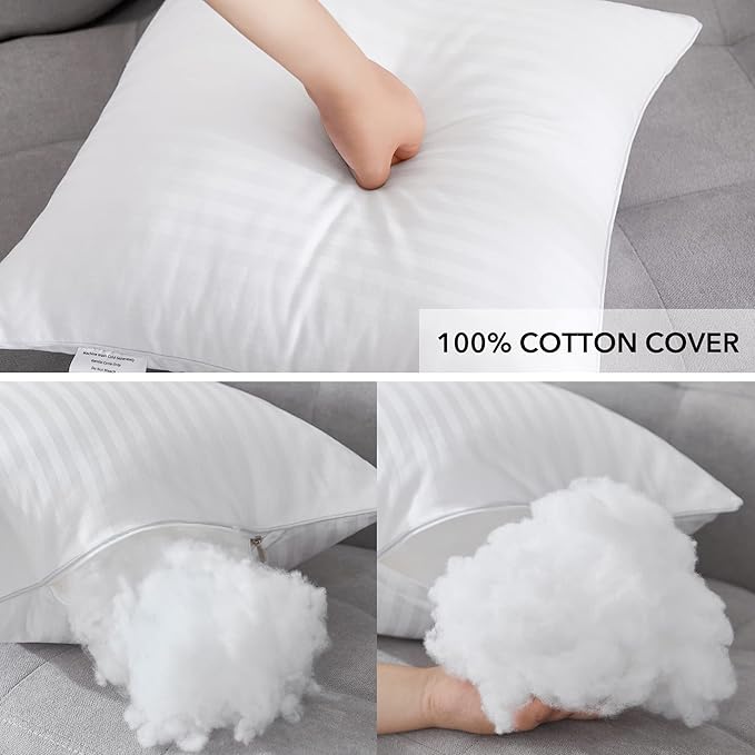 Oubonun 12 x 20 Throw Pillow Inserts, Firm and Fluffy Decorative Square Pillows for Couch Bed Sofa with Soft Cotton Cover White Cushion with Down Alternative Pack of 2