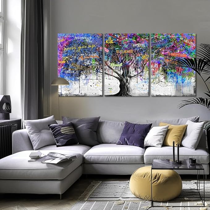 Novatique Graffiti Wall Art Colorful Tree Canvas Wall Art Never Give Up Inspirational Graffiti Posters Modern Inspiring Tree Painting Home Decor for Bedroom Bathroom,20" x 28" x 3pcs