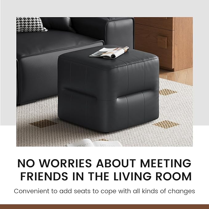 Black PU Cube Pouf Vanity Ottoman, Square Faux Leather Footrest Vanity Stool for Living Room, Bedroom, Kids Room, Comfy Floor Pouf for Home Decor