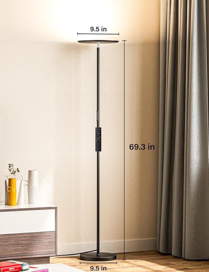 Modern LED Floor Lamp - Remote & Touch Control, 40W/2400LM Sky Torchiere Standing Lamp, Fully Dimmable, 3 Color Temperatures, Ideal for Living Room & Bedroom, Easy to Assemble