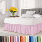 Wrap Around Dust Ruffle Bed Skirt - Light Pink - for King Size Beds with 24 Inch Drop - Elastic Strap - Adjustable Pleated Bedskirt with Brushed Fabric and Wrinkle Free - for Women, Men, Kids & Teens