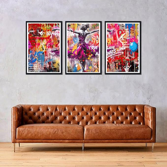 Novatique Banksy Canvas Wall Art Colorful Graffiti Wall Art Prints Pop Art Wall Decor Graffiti Poster Artwork for Living Room Bedroom,24" x 36" x 3pcs