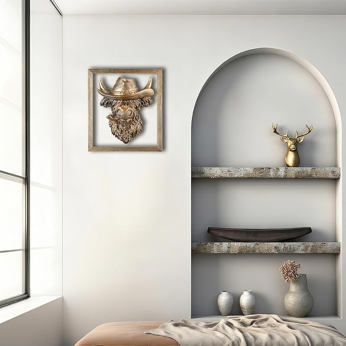 Zotabe 5PCs Animal Heads Wall Decor, Animal Sculptures Wall Dec, Bull Head Wall Decor, Vintage Wall Sculpture, Resin Wall Hanging Decoration for Living Room Bedroom Kitchen Gift (Cowboy Bovine, 1)
