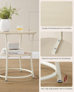 VASAGLE 21.7-Inch Round Side Table, 2-Tier End Table, Nightstand with Steel Frame, Spacious Top, for Small Spaces, Living Room, Bedroom, Natural Beige ULET056N01
