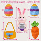 5 Pcs Finished Easter Positive Crochet Animals for Teen Girls & Adults Women, Handmade Filled Easter Basket with Crochet Bunny, Carrot, 2 Eggs, Easter Decoration Gifts Prefilled with Animal Stuffers