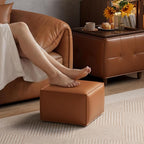 Square Ottoman with Storage Set of 2, Leather Coffee Table Ottoman, Multifunctional Foot Rest Stool with Storage for Living Room & Bedroom