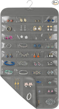 Hanging Jewelry Organizer for Closet with Swiveling Hanger, 17 x 30 In, 80 Clear Pockets Jewelry Organizer Hanging for Jewelries, Earrings, Accessories (Beige) (2, Gray)