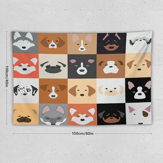 VUMIVI Dog Tapestry Funny Cartoon Pet Patterns Colorful Illustrations Square Animals Tapestry Wall Hanging for Living Room Bedroom Dorm Classroom Aesthetic Decor W60xL40in