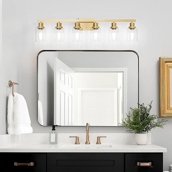 6 Light Gold Bathroom Vanity Light,Bathroom Light Fixtures, 38" Modern Brushed Gold Vanity Lighting Fixtures for Bathroom Over Mirror, Gold Sconces Wall Lighting for Bedroom