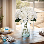 Kimura's Cabin 6pcs Faux White Hydrangeas Fake Flowers Artificial Silk Hydrangea Flower With Stems Bouquets Arrangement for Home Table Centerpieces Wedding Baby Shower Birthday Party Decoration(White)