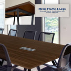 Sturdy Conference Table with Cable Management Grommets Modern Rectangle Office Meeting Table with Wood Tabletop and Metal Frame & Legs- Easy Assembly Boardroom Table (Dark Brown, 8 Foot)