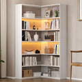 4 EVER WINNER Corner Book Shelf with LED Lights, 71” Corner Bookshelf for Living Room, Study Room, Wooden Storage Display Industrial l Shaped Bookshelf, White