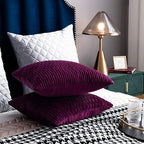 22x22 Purple Throw Pillow Cases: 2 Pack Original Striped Velvet Square Decorative Pillow Covers for Farmhouse Couch