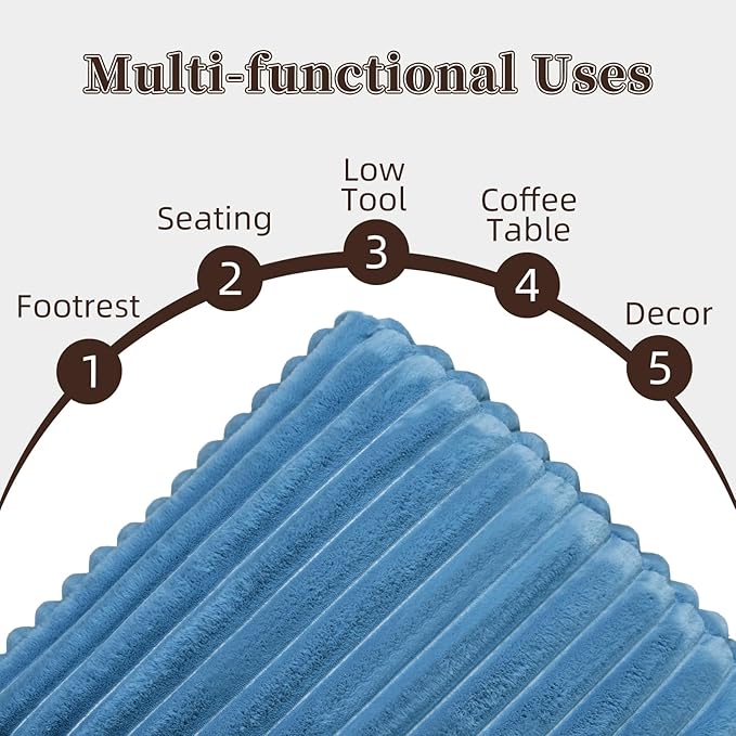 Unstuffed Pouf Ottoman Cover Soft Storage Extra Seat Farmhouse Comfortable Bohemian Poufs Accent Footrest 20x20x8 Inches for Living Room Bedroom Study Nook (Blue, Square)