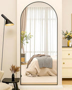 Full-Length Floor Mirror with Stand, 71"x32" Arched Style Full Body Standing Mirror for Bedroom, Living Room, Gym, Dorm - Shatter-Resistant & Easy Assembly, Black