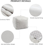 Sexysamba Square Corduroy Pouf Cover Only, 20"x 16" Unstuffed Decorative Ottoman Foot Stool Rest, Washable Storage Bean Bag Chair Floor Pouf Covers for Living Room Bedroom, Grey