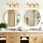 3-Light Modern Gold Bathroom Vanity Lights Brushed Brass Lighting Fixtures Over Mirror, Bathroom Vanity Lighting with Crystal Shade Wall Sconce E26 Base for Bedroom Livingroom Restroom Wall Lamp