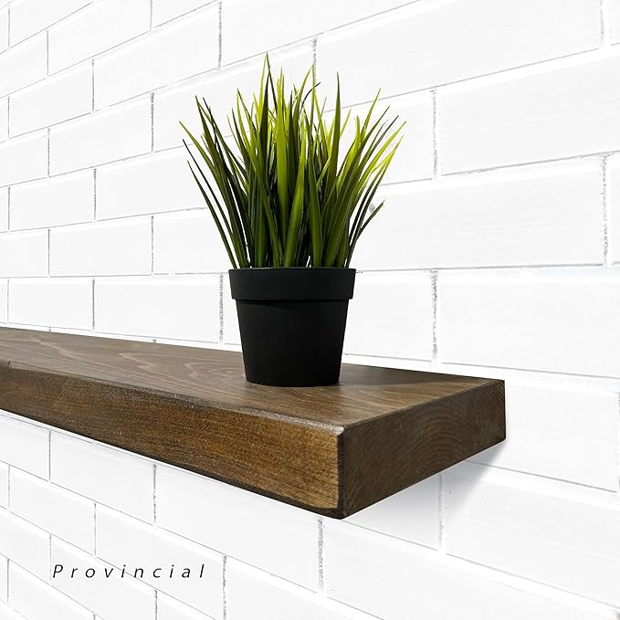 URBANDI, Rustic Floating Shelves, Set of 2, Hidden Bracket, Solid Wood, Heavy Duty, Wall Mounted Shelves, (Provincial, 36Wx8D)