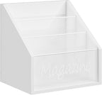 Magazine Holder, Wood Magazine Rack Floor, Mail Organizer Countertop, Magazine Mail Holder Sorter, Record Holder for Magazines, Books, Newspapers, Tablets, White MR02WW