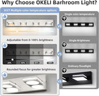 OKELI LED Modern Bathroom Vanity Light Fixtures (4-Light, 30-Inch), Brushed Nickel Acrylic Bathroom Wall Lighting Fixtures Over Mirror, 3CCT, ETL Listed, Dimmable