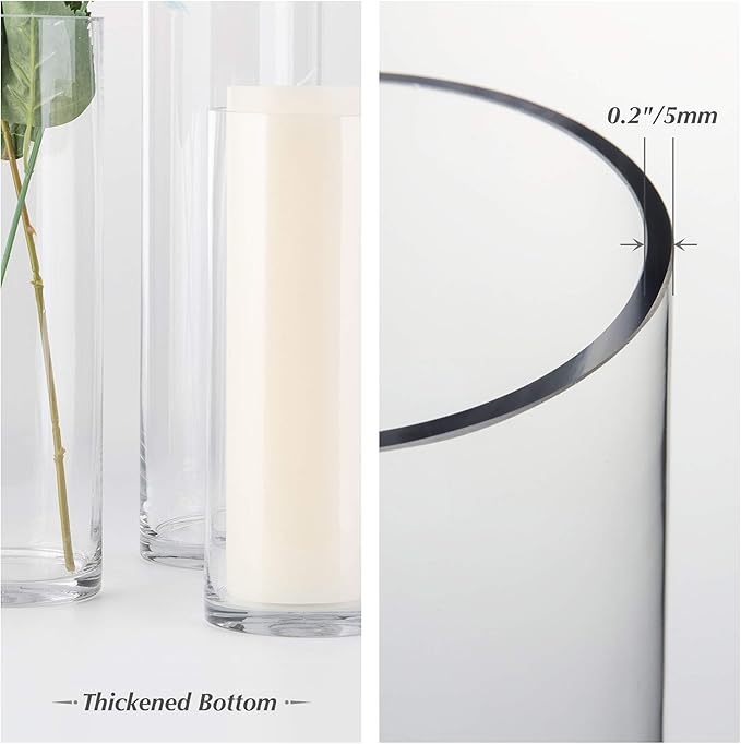 WGVI Quality Thick Clear Cylinder Glass Vases, 3" W x 8" H, Bud Vase Skinny Narrow Floral Bouquet Flower Container for Wedding Centerpieces Tabletop Décor Brush Pen Holder, Bulk Wholesale, 18 Pieces