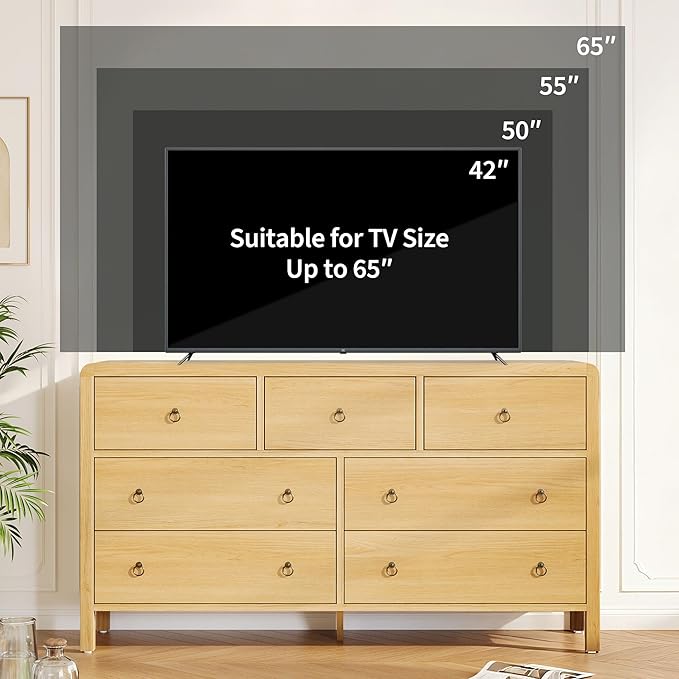 IDEALHOUSE 7 Drawer Dresser for Bedroom, Wooden Chest of Dressers for Deep Drawers, Modern Dressers Organizer with Round Handle, TV Stand for Living Room, Bedroom, Hallway
