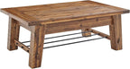 Durango 48-Inch Solid Wood Coffee Table with Storage Shelf Metal Accent – Industrial Farmhouse Living Room Table in Rustic Natural Finish by Alaterre Furniture