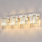 Modern Vanity Light 4-Lights Brushed Nickel Vanity Light Crystal Bathroom Wall Light Bathroom Light Fixtures