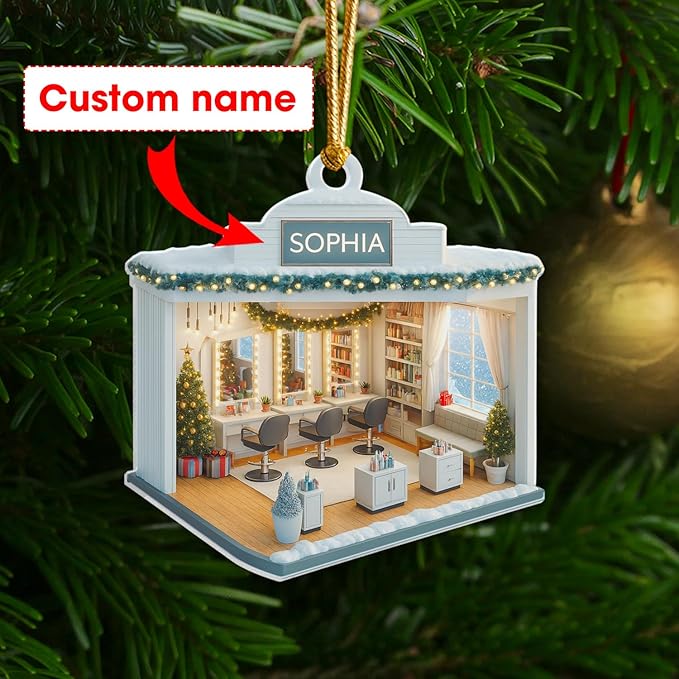 Personalized Hair Salon Christmas Ornament 2025, Custom Acrylic Flat Ornament, Holiday Tree Decoration, Gift for Hairdresser, Stylist & Cosmetologist