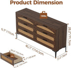 Mericonia 6 Drawer Double Dresser for Bedroom, Wood Rattan Dresser for Closet with Metal Legs, Boho TV Stand with Drawers, Dressers & Chests of Drawers for Bedroom, Hallway and Entryway, Walnut