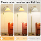 Unique Arc Floor Lamp, Bright 12W Three-Color Dimming, 14-inch Pleated Lampshade, Brass Gold Light Pole, Living Room Corner Bedroom Bedside Office Standing Reading Lamp, Modern Home Decor Tall Light