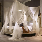 VETHIN 4 Corners Post Princess Bed Canopy Curtain Double Layer Cozy Drape Netting 4 Opening Mosquito Net for Girls & Adults Bedroom Decoration Accessories (Double White, 59" W*82" L*82"*H/(Queen))