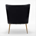 Thia Armless Velvet Accent Chair for Living Room, Elegant Seat with Nailhead Trim, Gold Metal Legs and Comfortable Curved Back, 28" D x 25" W x 29.5" H, Black