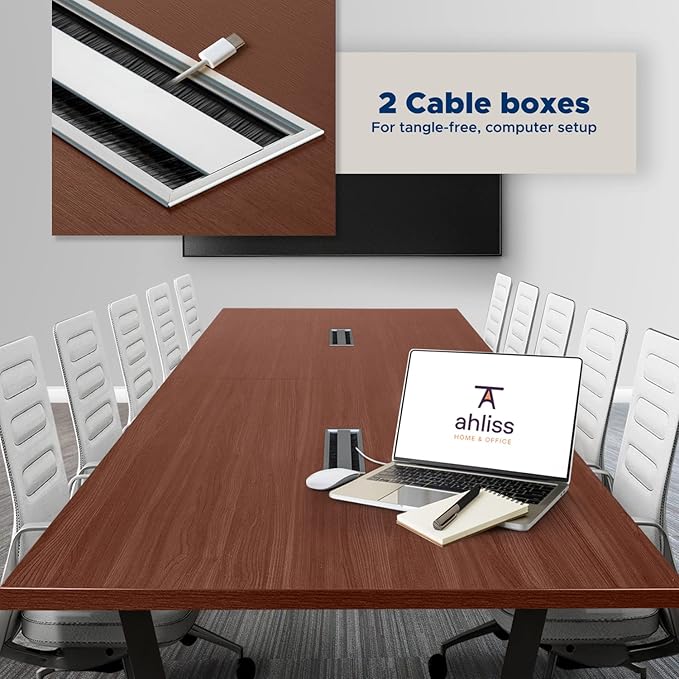 Sturdy Conference Table with Cable Management Grommets Modern Rectangle Office Meeting Table with Wood Tabletop and Metal Frame & Legs- Easy Assembly Boardroom Table (Mahogany, 10 Foot)