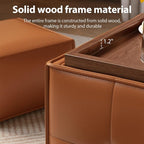 Square Ottoman with Storage Set of 2, Leather Coffee Table Ottoman, Multifunctional Foot Rest Stool with Storage for Living Room & Bedroom