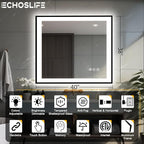 40x38 Lighted Mirrors for Bathroom Wall - Black Aluminum Framed (Front and Backlit), Anti-Fog LED Vanity Mirror, Shatter-Proof Lighted Mirror, 3 Colors Memory Mirror (Horizontal/Vertical)