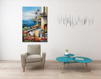 Alenoss Hand Painted Abstract Vertical Canvas Wall Art 28x40 Inches Large 3D Modern Acrylic Painting Mediterranean Sea Landscape Blue Artwork Wall Decor for Home Decorations
