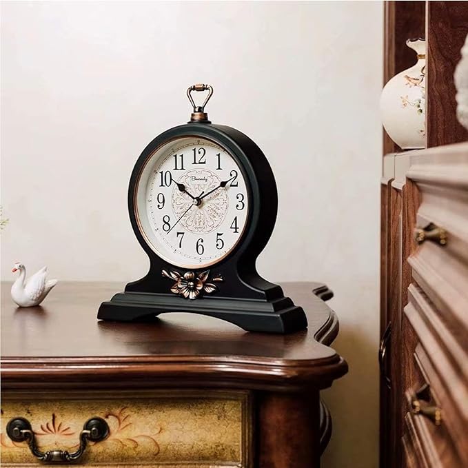 Silent Movement Mantel Clock - Elegant Vintage Home Décor for Office, Desk, Fireplace, Shelf - HD Glass Lens for Classic Style and Accurate Timekeeping