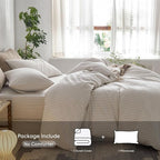 MooMee Striped Duvet Cover Set 100% Washed Cotton Linen Like Textured Breathable Durable Soft Comfy (White Tannish Linen Grey Wide Stripes, Twin 68"x90")