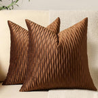 Light Brown Throw Pillow Cases: 2 Pack 20x20 Inch Original Stripe Velvet Square Decorative Pillow Covers for Farmhouse Couch