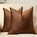 Light Brown Throw Pillow Cases: 2 Pack 24x24 Inch Original Stripe Velvet Square Decorative Pillow Covers for Farmhouse Couch