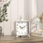 Vintage White Table Clock on Stand, Desk and Shelf Decor Clock, French Rustic Style Mantel Clocks for Farmhouse, Living Room, Bedroom, Bedside, Gift (8.5" H x 5.5" W)