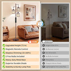 New Upgraded 72" Tall Dimmable Floor Lamp with 3 x 1100LM 12W Bright LED Bulbs, Farmhouse Standing Lamp with Remote Control, Industrial Tree Pole Floor Lamps for Living Room, Bedroom, Office - Brown
